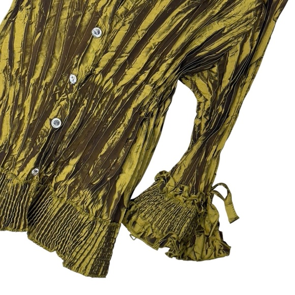 Laura Plus Green Crinkle Ruffle Sleeve Button Up Whimsical Gypsy Blouse Top 2X - Picture 7 of 14